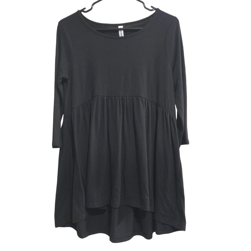 Zenana Premium Size Small Black Babydoll 3/4 Sleeve High Low Tunic Top